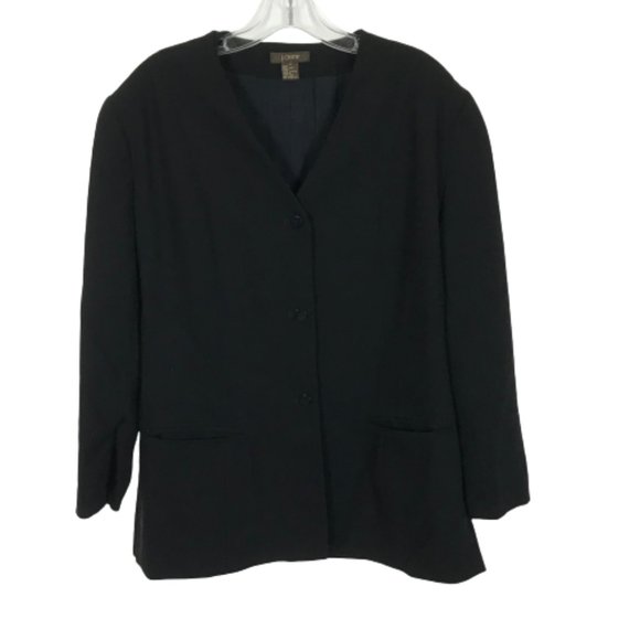 Womens Size 12 J. Crew Black Vintage Pure Wool Longline Blazer Jacket - Picture 1 of 3